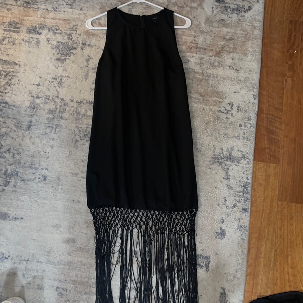 Lumière size small black fringe dress